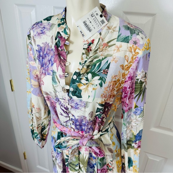 ZARA mini dress BELTED FLORAL button up dress or tunic top simply CHIC BOHO M - Picture 15 of 15